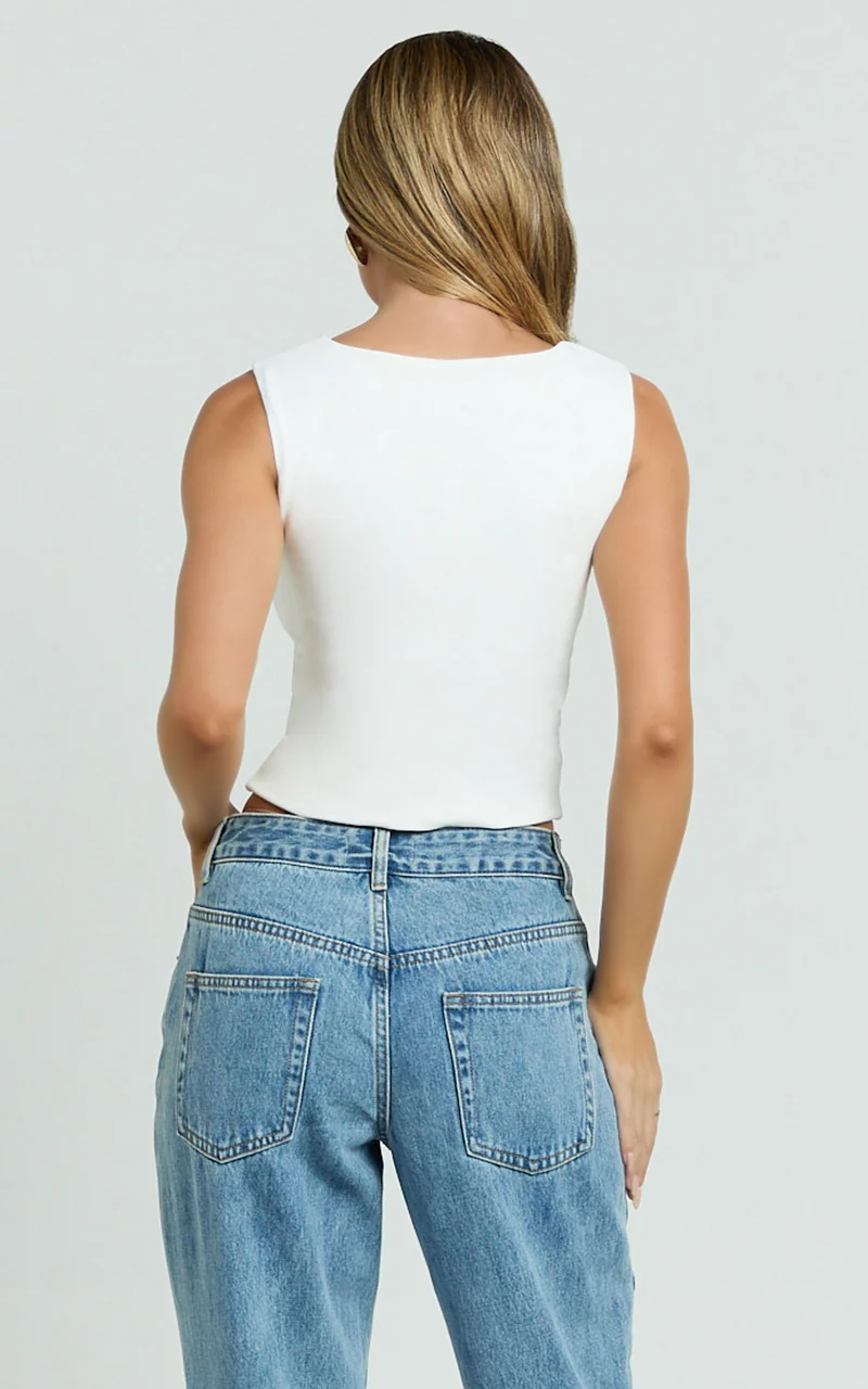 Ophelia Top - Square Neck Jersey Top in Off White