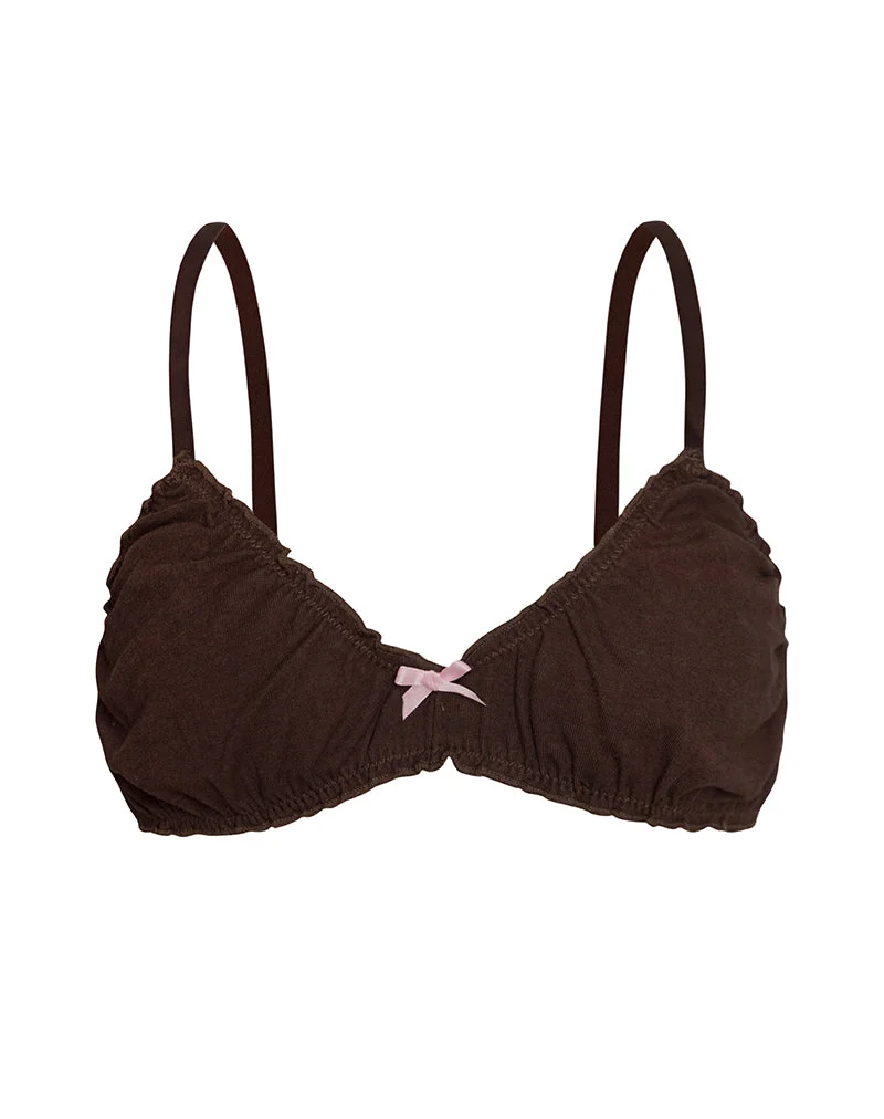 Soutien-gorge Laina en jersey chocolat avec nœud rose