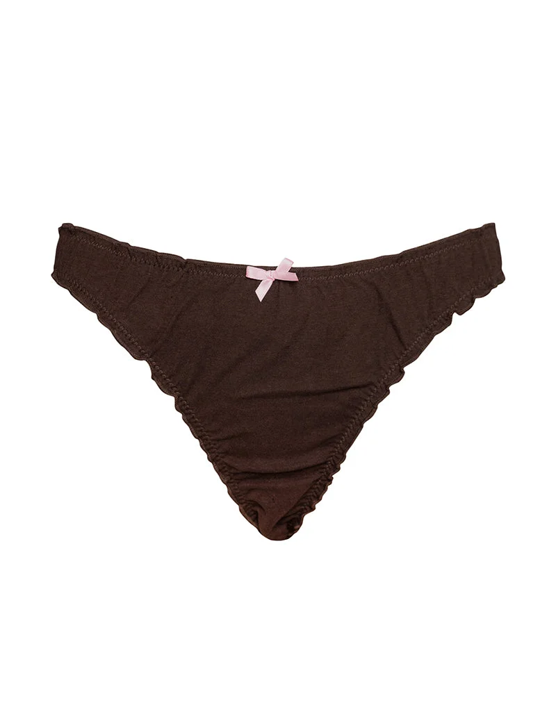 String Adrienne en jersey chocolat avec nœud rose