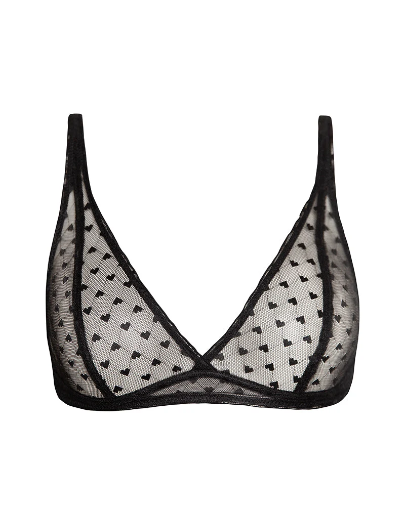 Soutien-gorge Yandri en dentelle noire avec broderie en forme de cœur