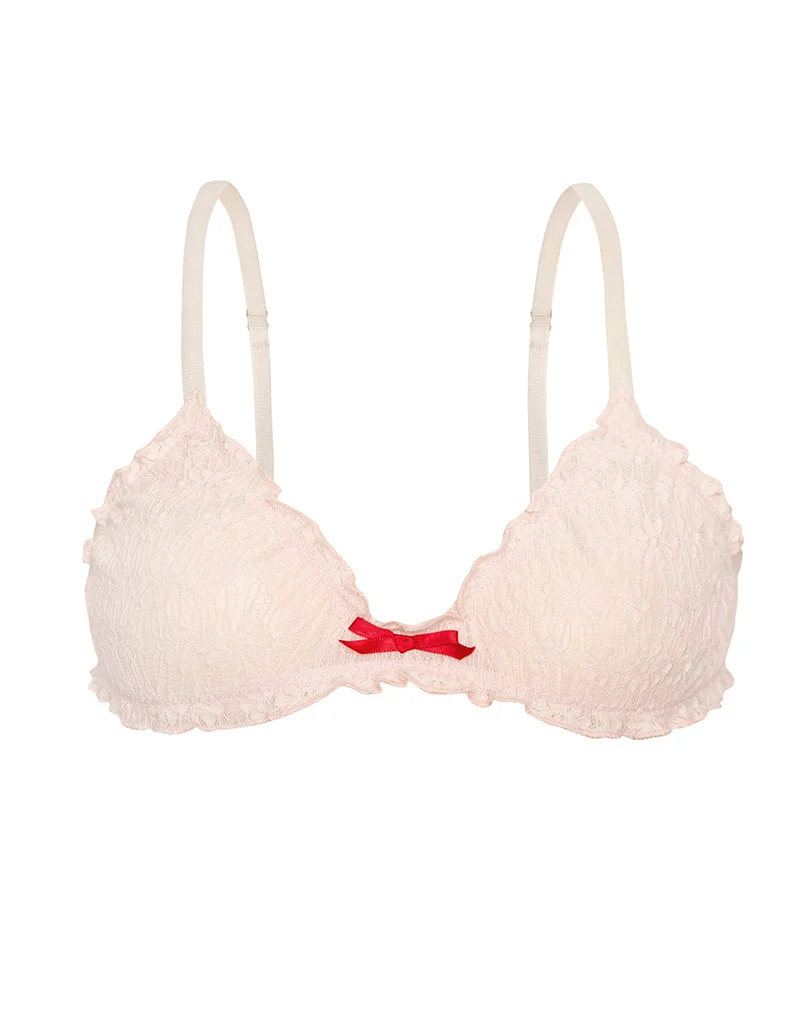 Soutien-gorge Naila rose avec dentelle et nœud rouge
