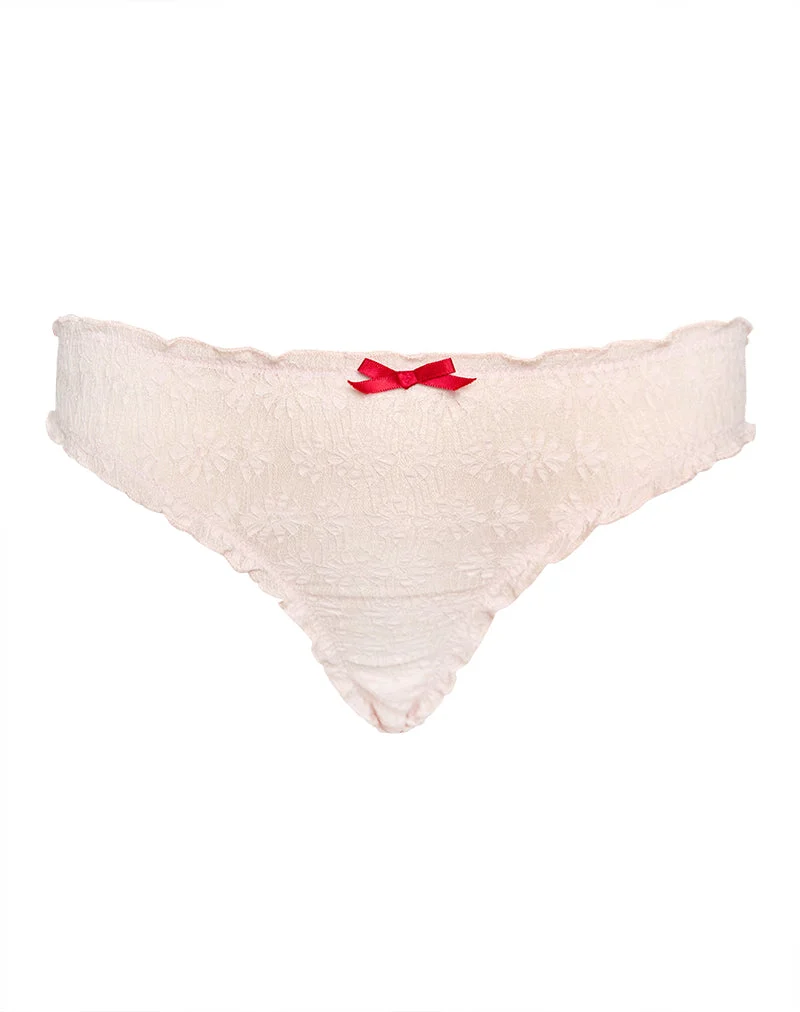 Tong Adrienne en Baby Pink avec dentelle rouge et nœud