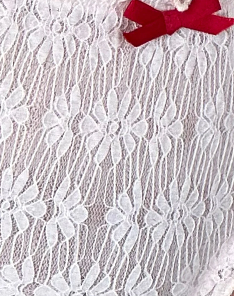 Tong Adrienne en Baby Pink avec dentelle rouge et nœud