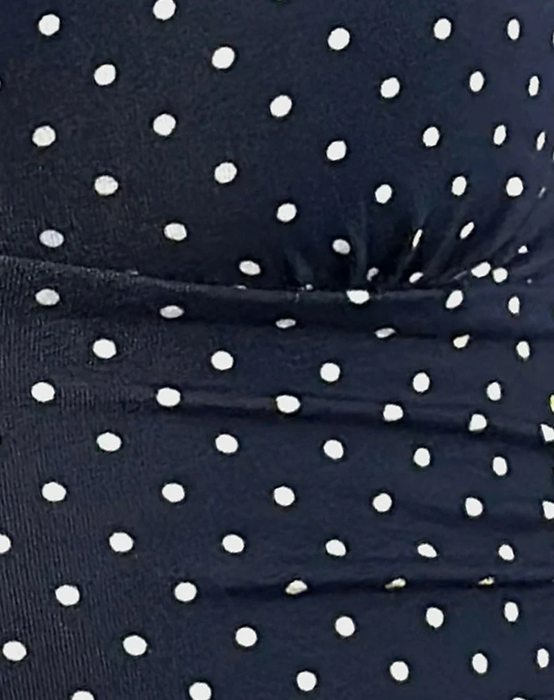 Lycia Plunge Top in Micro Polka Navy