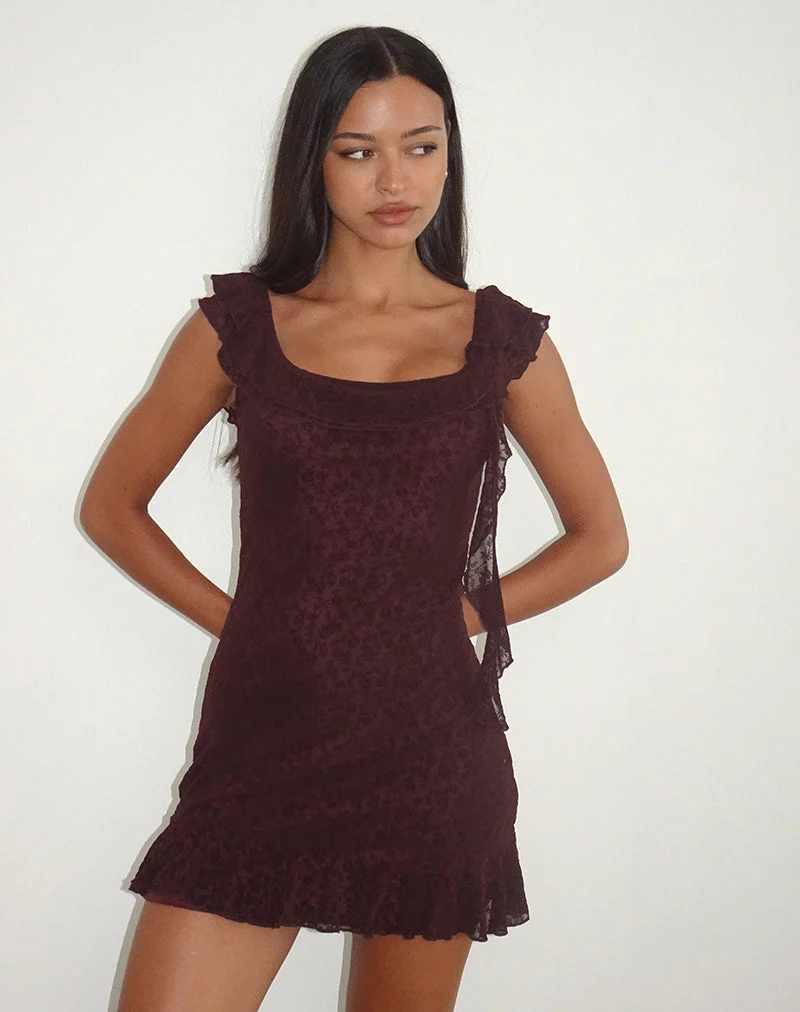 Mini robe Rolita, Ditsy Flock Burnt Maroon