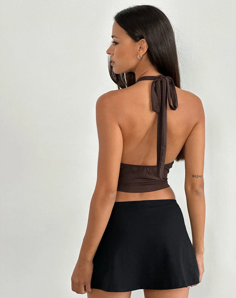 Shalas Halter Top in Jersey Bitter Chocolate