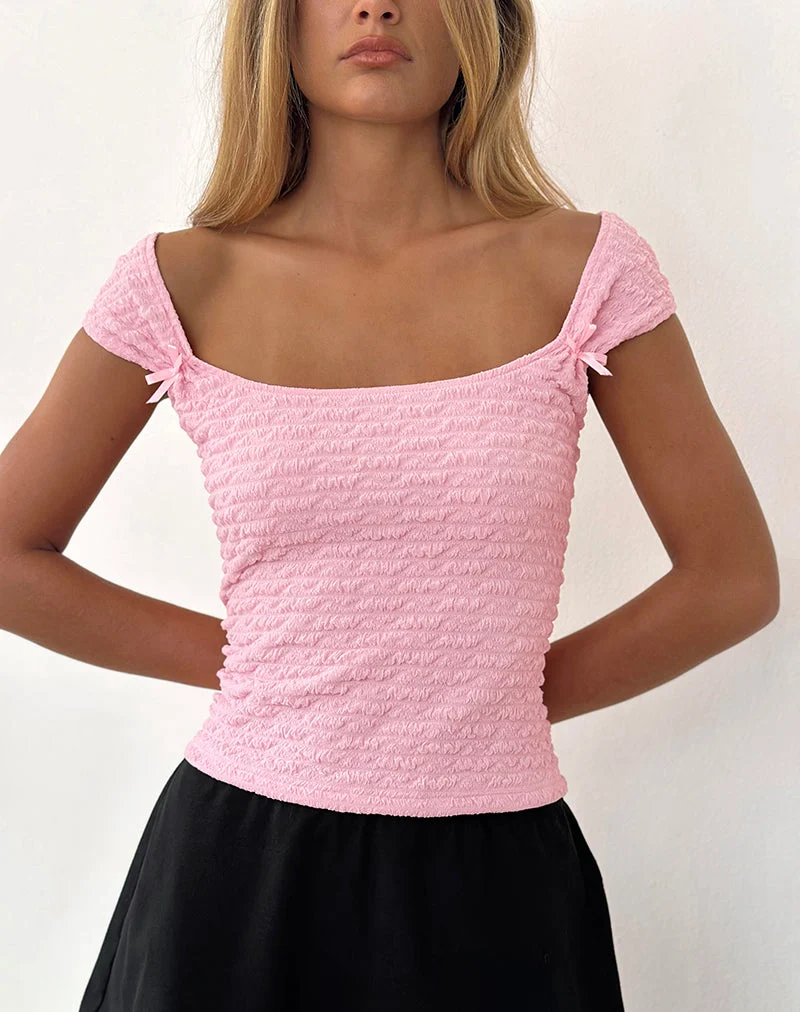 Top Kalisa avec nœud, rose texturé