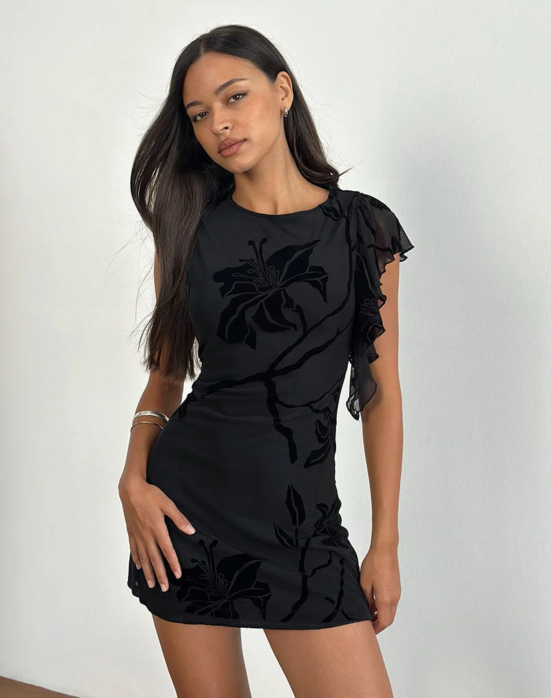 Salya Mini Robe in Orchids Flock Black