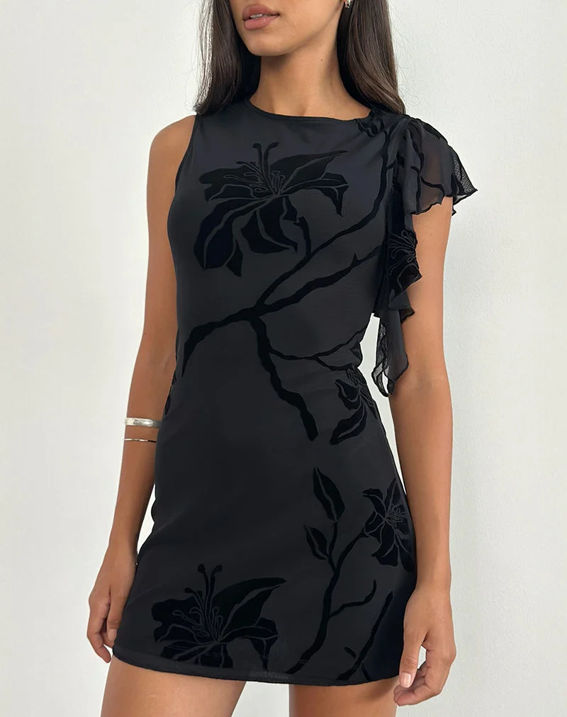 Salya Mini Robe in Orchids Flock Black