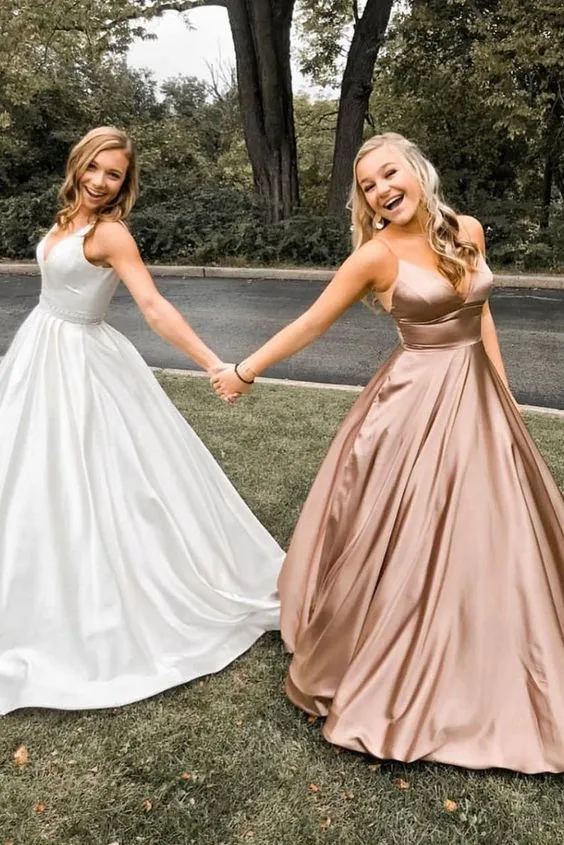 Robe de bal longue en satin simple, robe de remise de diplôme pour adolescents