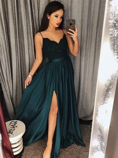 Robe de soirée longue à fente latérale, bleu sarcelle populaire, avec fente latérale/fendue sur le devant