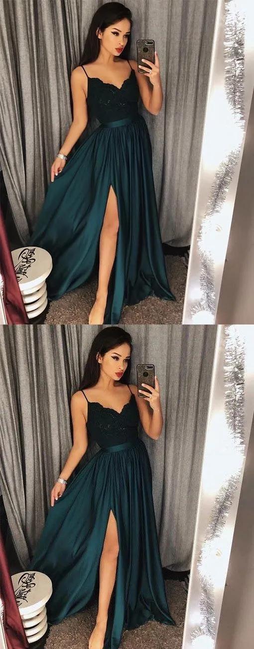 Robe de soirée longue à fente latérale, bleu sarcelle populaire, avec fente latérale/fendue sur le devant