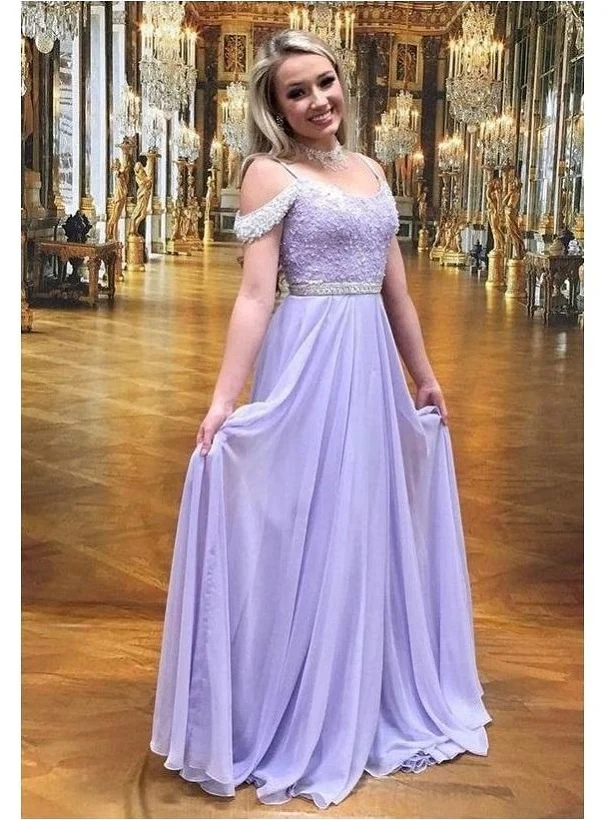 Robe de soirée en mousseline de soie scintillante, ligne a, robe de bal unique, lavande