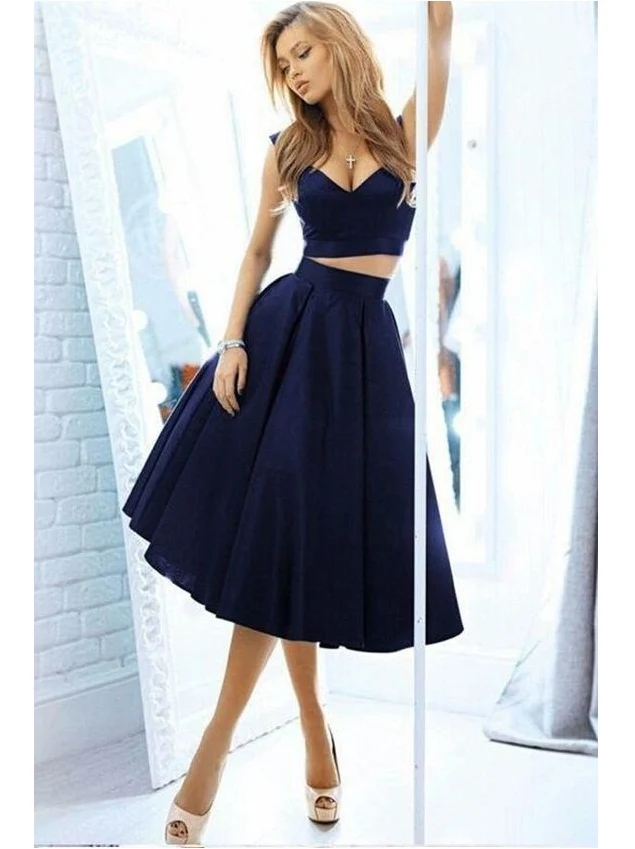 Robe de soirée bleu marine deux pièces, robe de première année, GDC1083