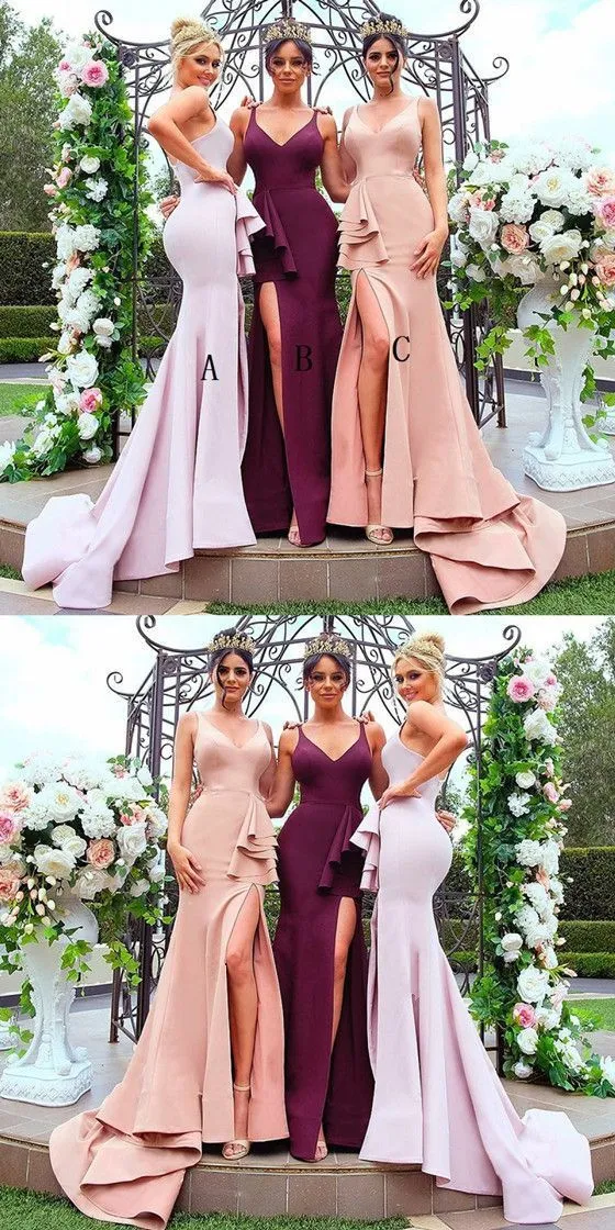 Sirène dépareillée de différentes couleurs longues robes de demoiselle d'honneur