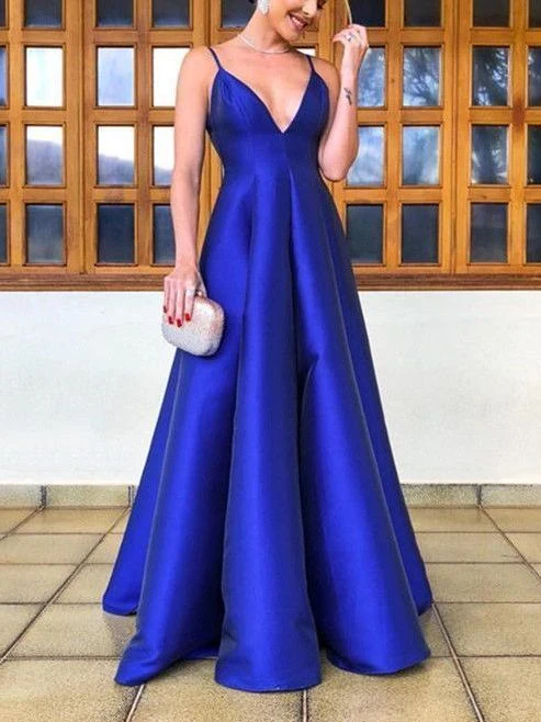 Robe de bal en satin bleu royal simple et chic | Robe de soirée