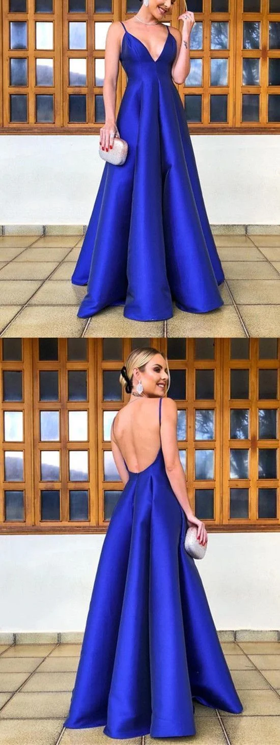 Robe de bal en satin bleu royal simple et chic | Robe de soirée