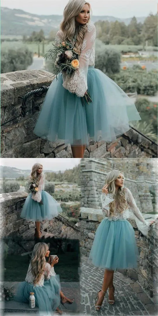 Jupe en tulle féerique avec haut en dentelle, robe de réception de mariage | Robe de soirée courte