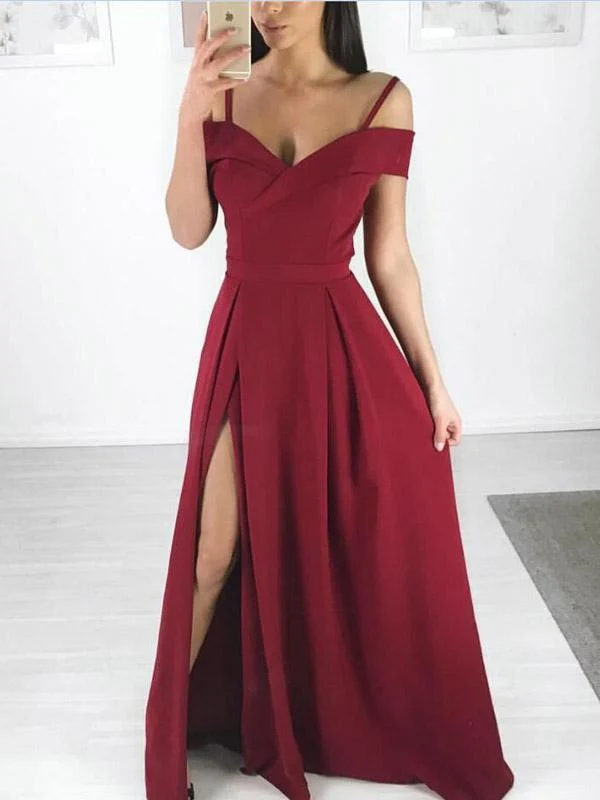 Robe de bal formelle de soirée fendue bordeaux populaire
