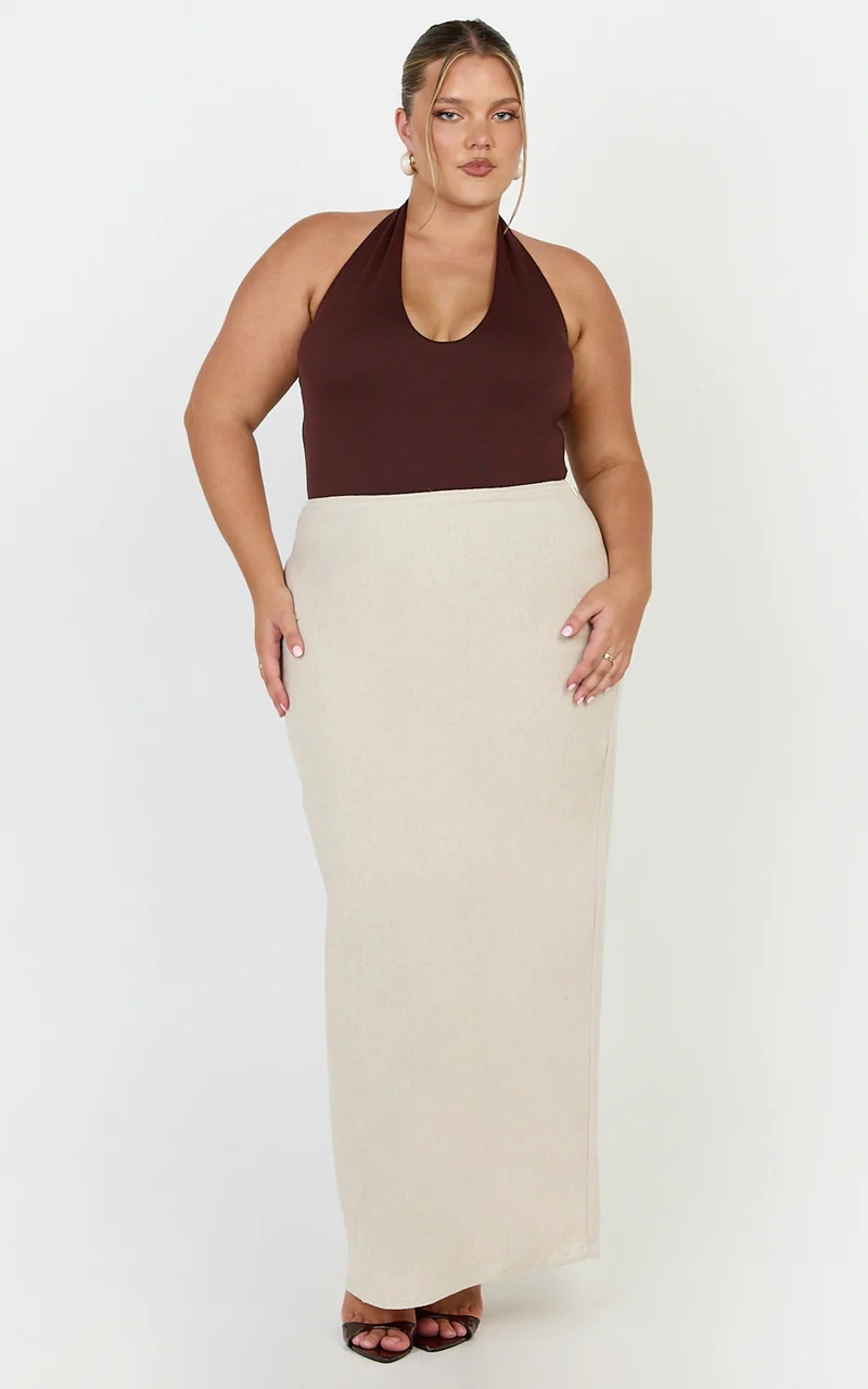 Vance Maxi Skirt - Linen Back Split Skirt in Oat