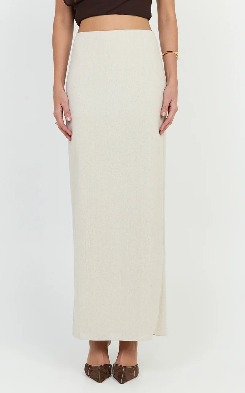 Vance Maxi Skirt - Linen Back Split Skirt in Oat