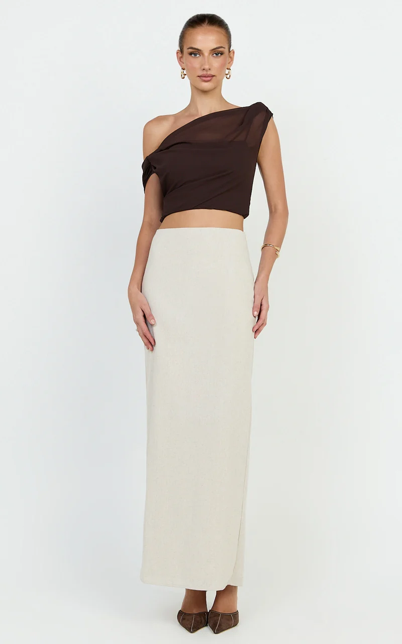 Vance Maxi Skirt - Linen Back Split Skirt in Oat