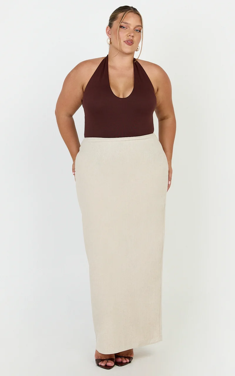Vance Maxi Skirt - Linen Back Split Skirt in Oat