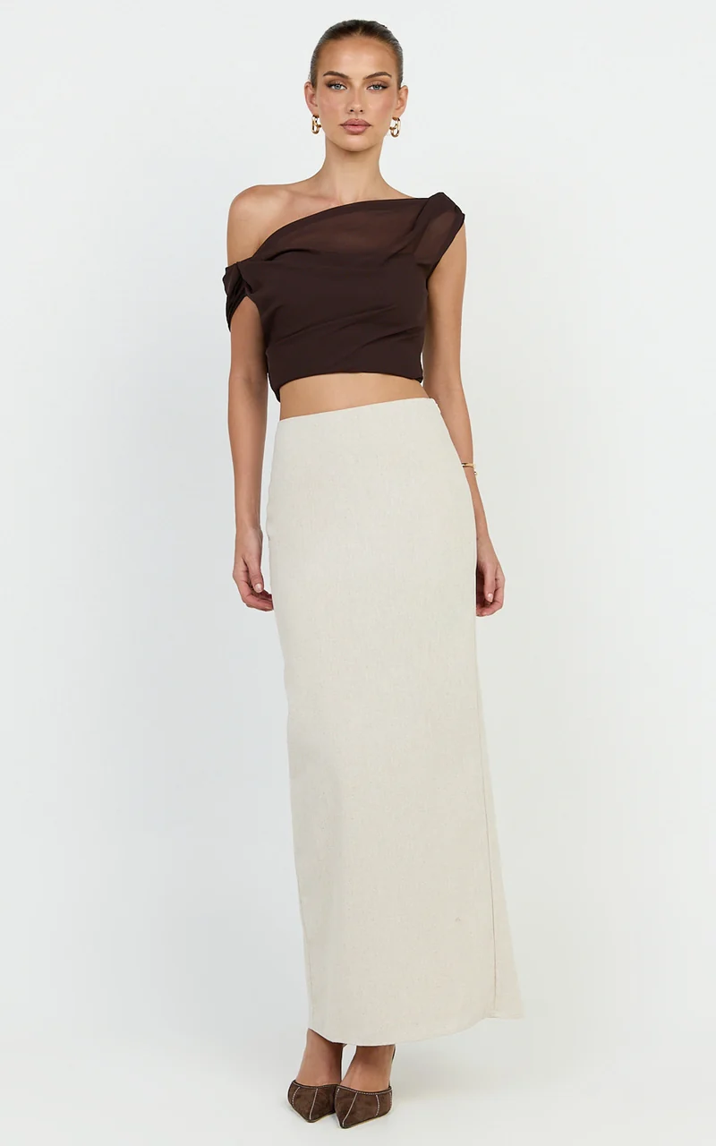 Vance Maxi Skirt - Linen Back Split Skirt in Oat