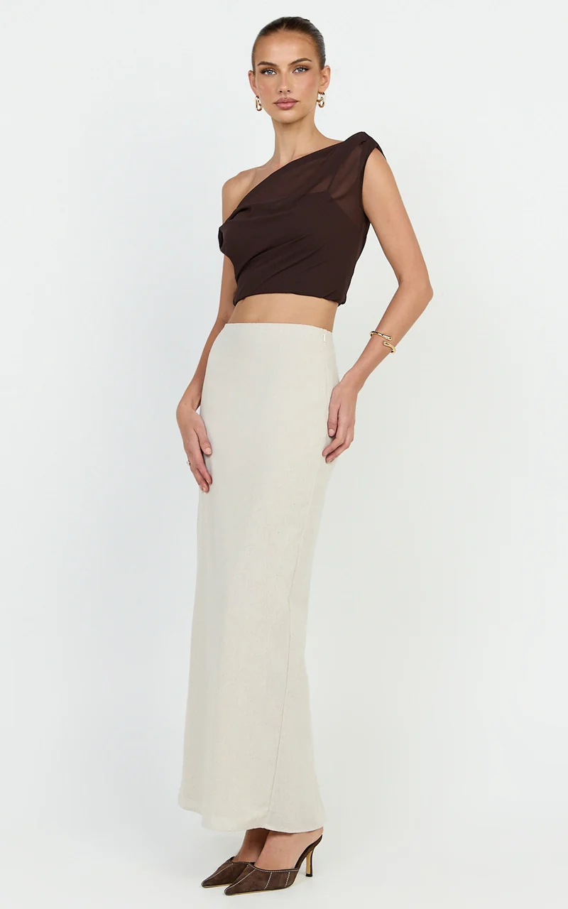Vance Maxi Skirt - Linen Back Split Skirt in Oat