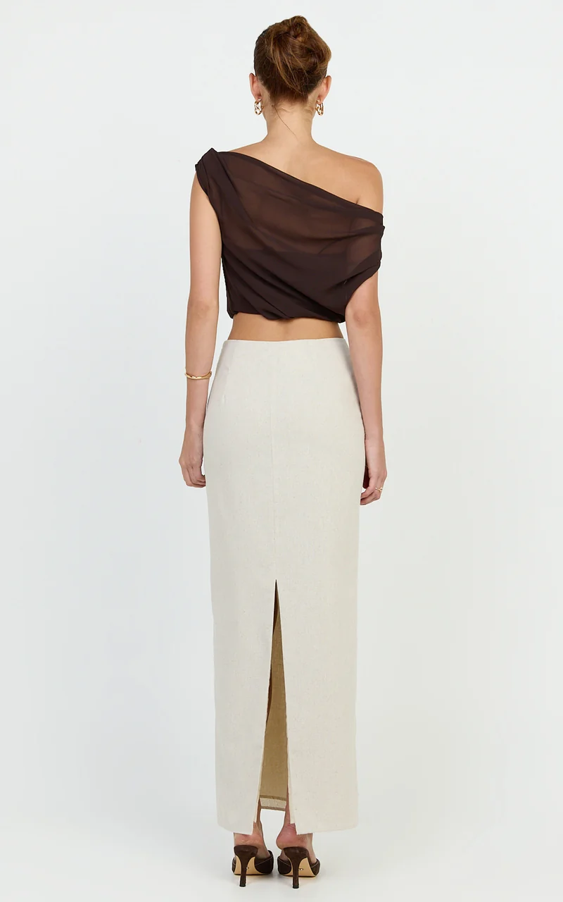 Vance Maxi Skirt - Linen Back Split Skirt in Oat