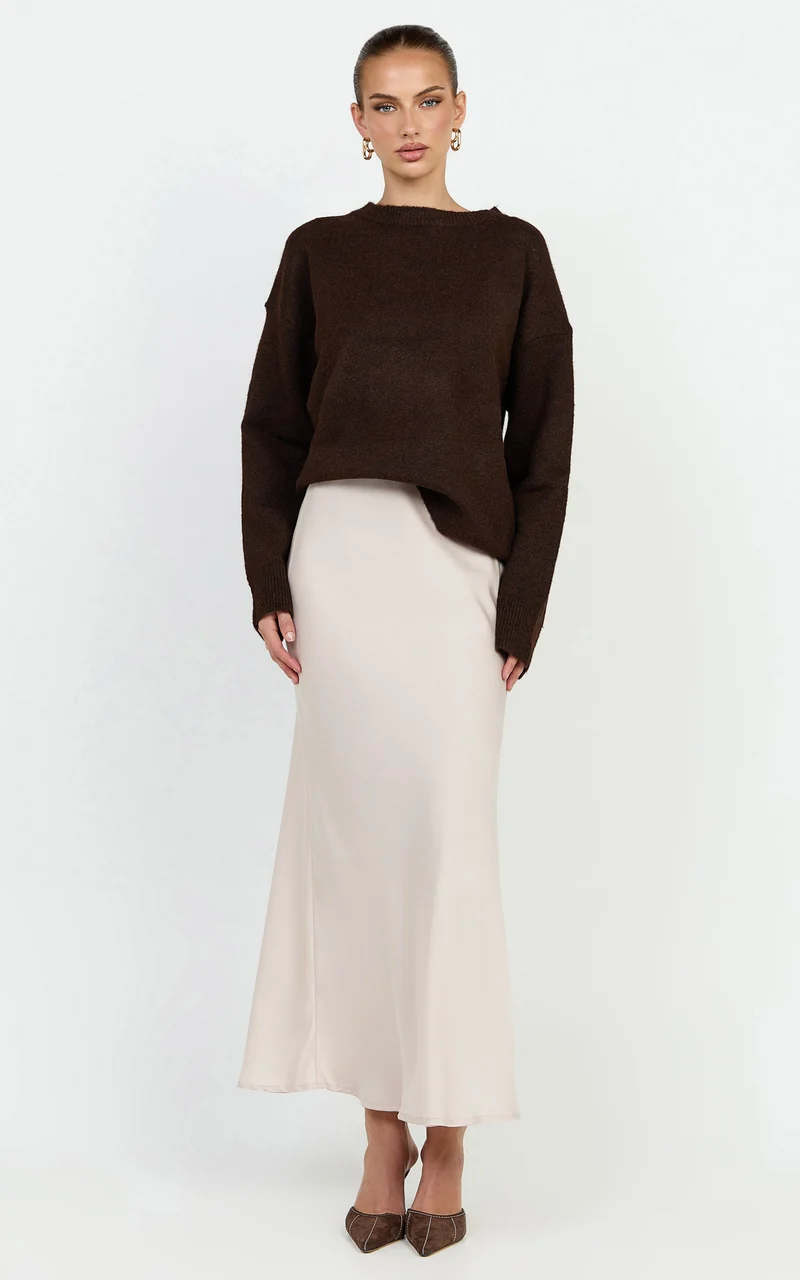 Amari Maxi Skirt - High Waisted Bias Cut Skirt in Oyster