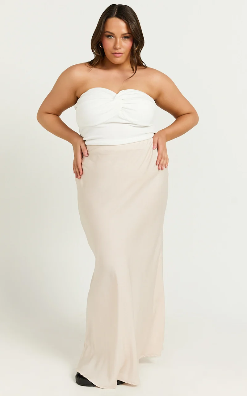 Amari Maxi Skirt - High Waisted Bias Cut Skirt in Oyster