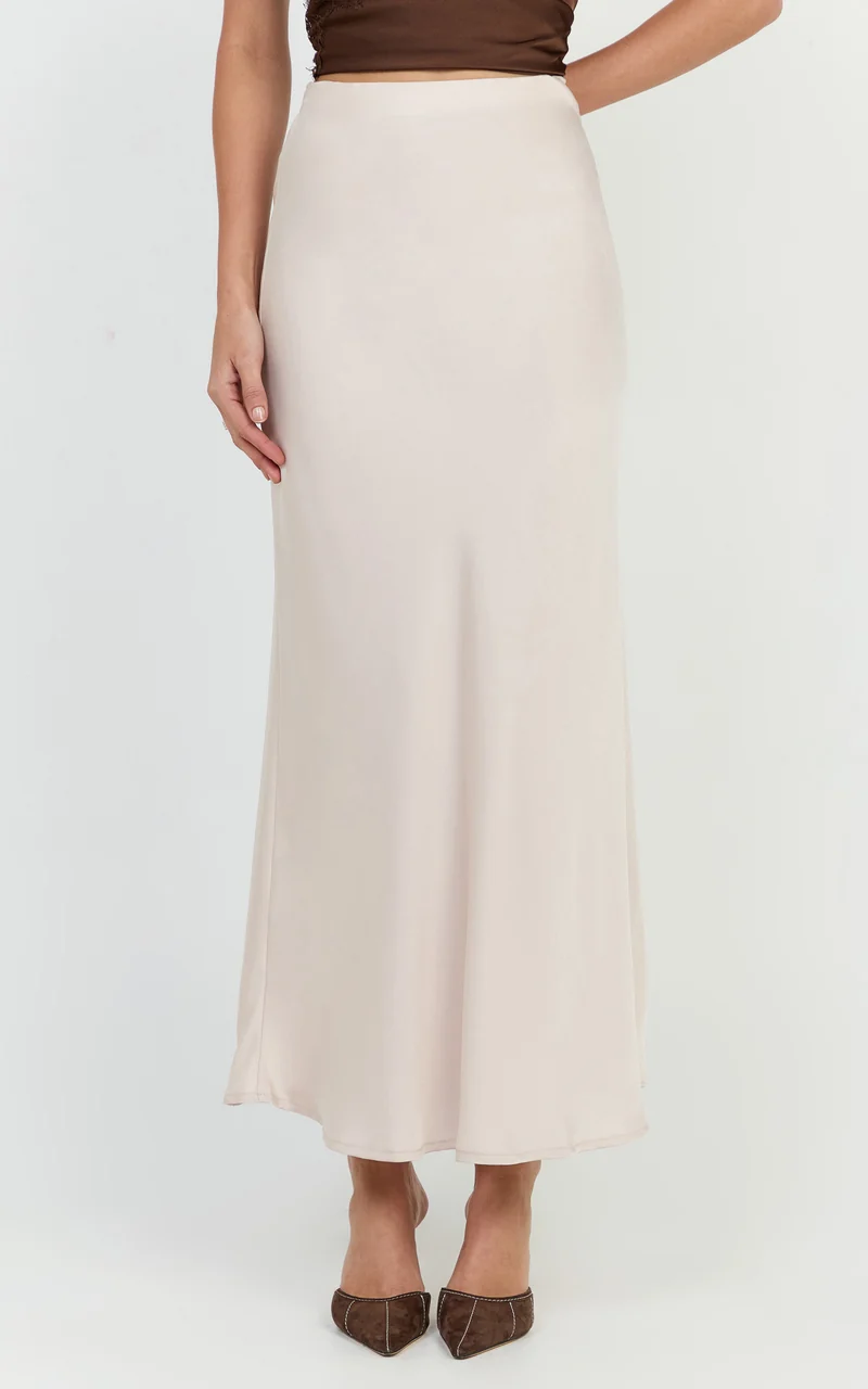Amari Maxi Skirt - High Waisted Bias Cut Skirt in Oyster