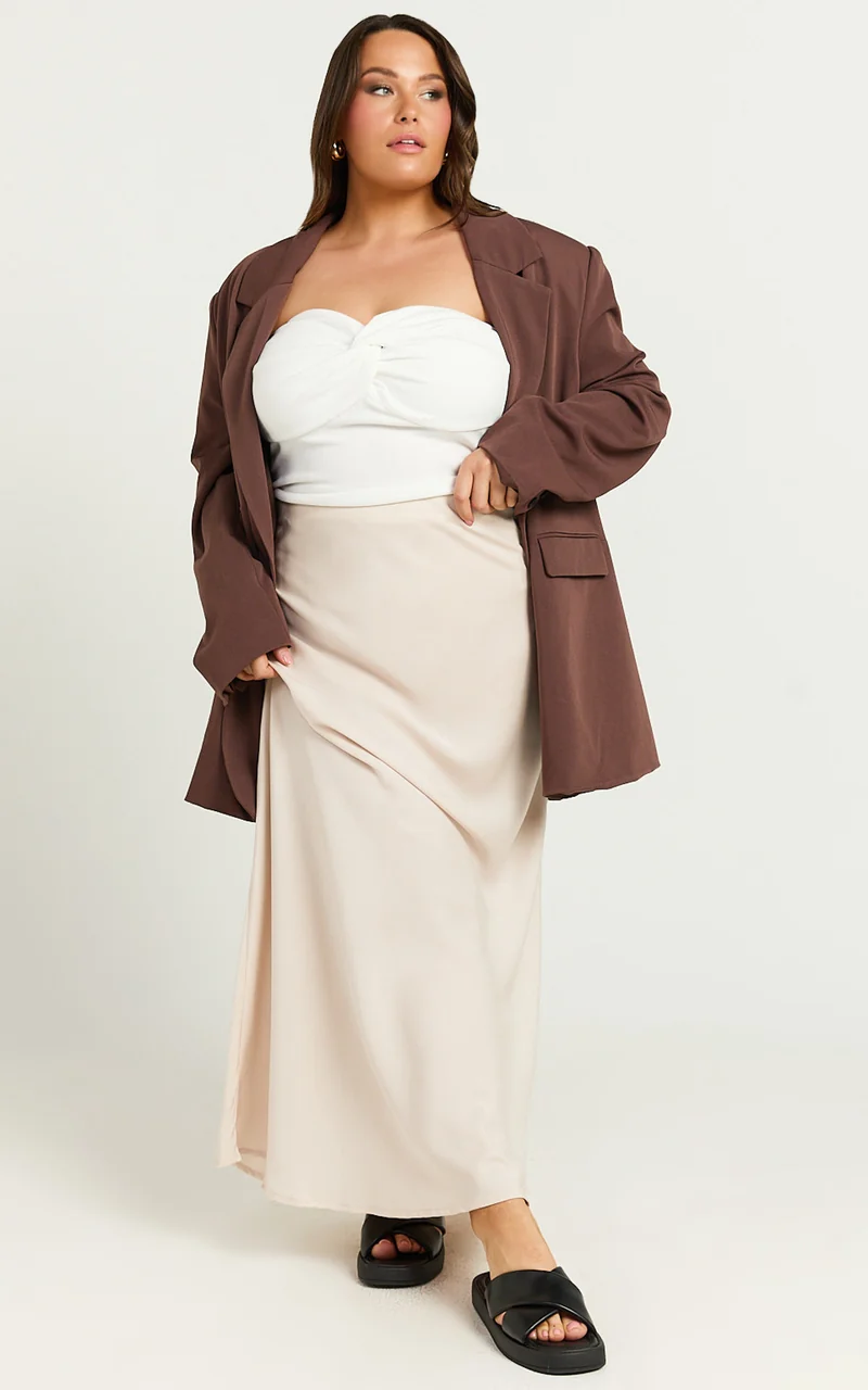 Amari Maxi Skirt - High Waisted Bias Cut Skirt in Oyster