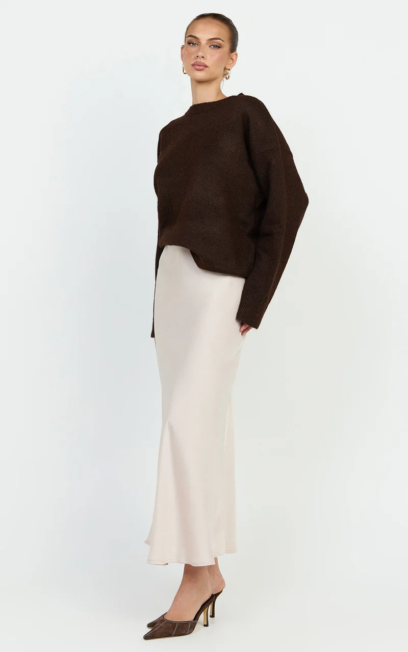 Amari Maxi Skirt - High Waisted Bias Cut Skirt in Oyster