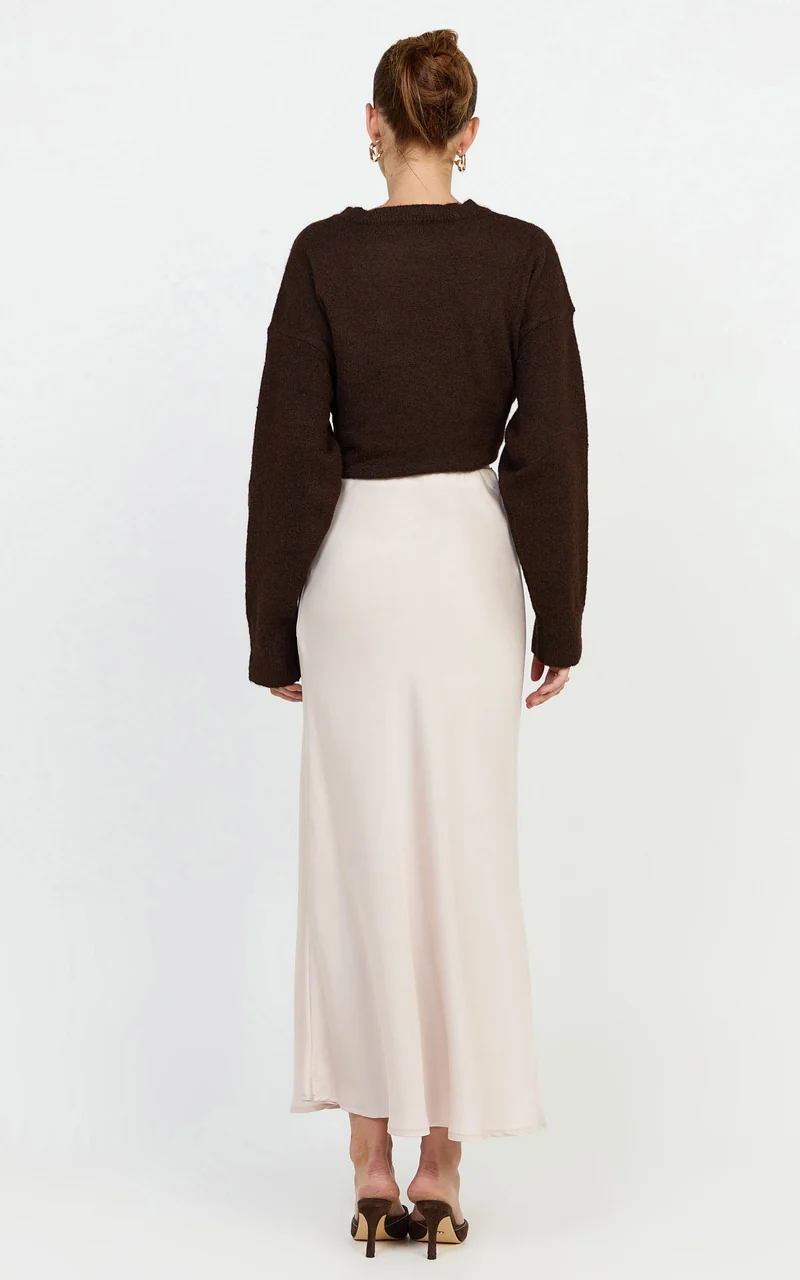 Amari Maxi Skirt - High Waisted Bias Cut Skirt in Oyster