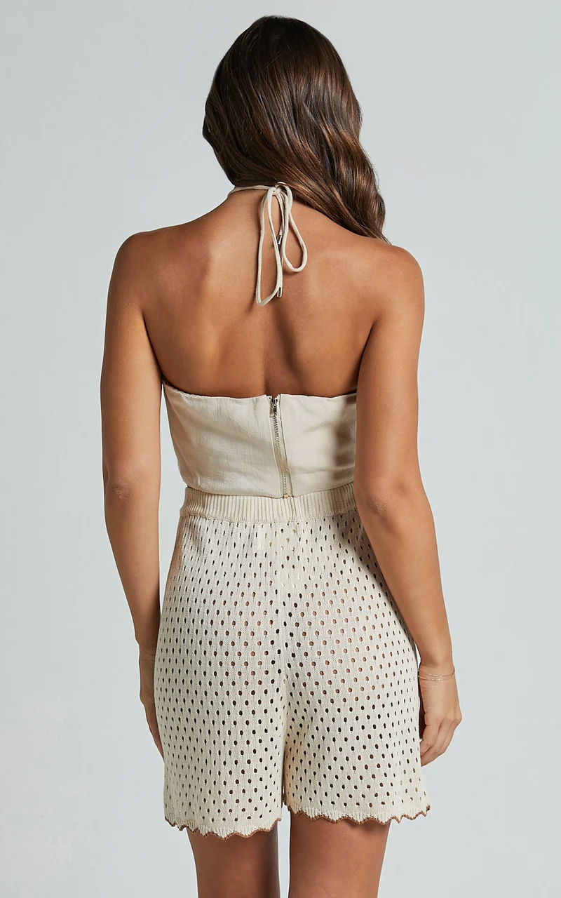 Caja Short - Wavy Hem Detail Knit Shorts in Nutmeg/Shell