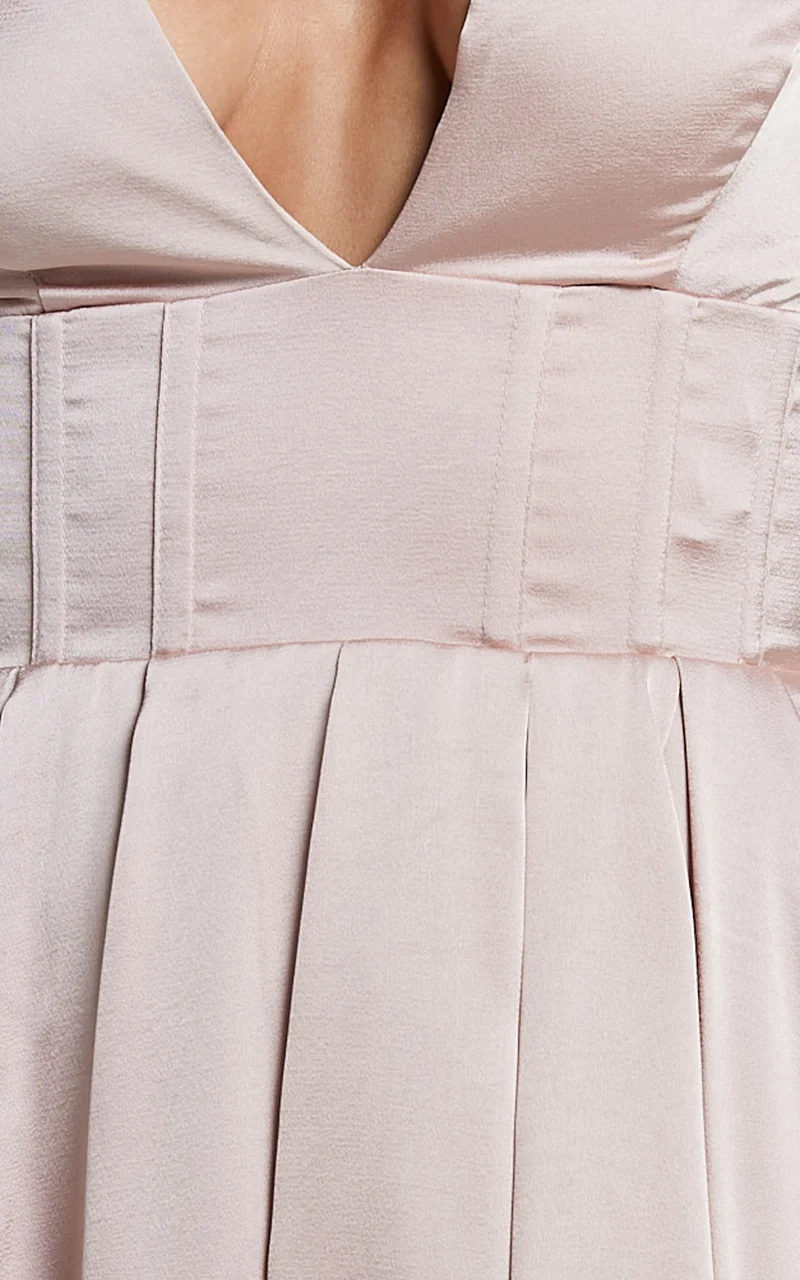 Bronte Mini Dress - Plunge Neck Fit and Flare in Blush