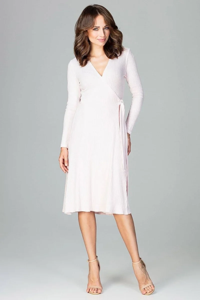 Robe portefeuille blanche midi manches longues