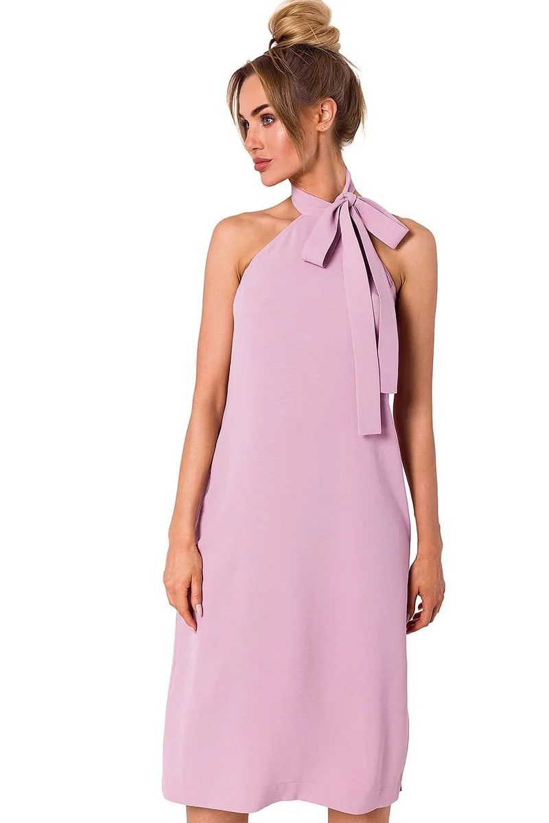 Robe cocktail rose midi sans manches
