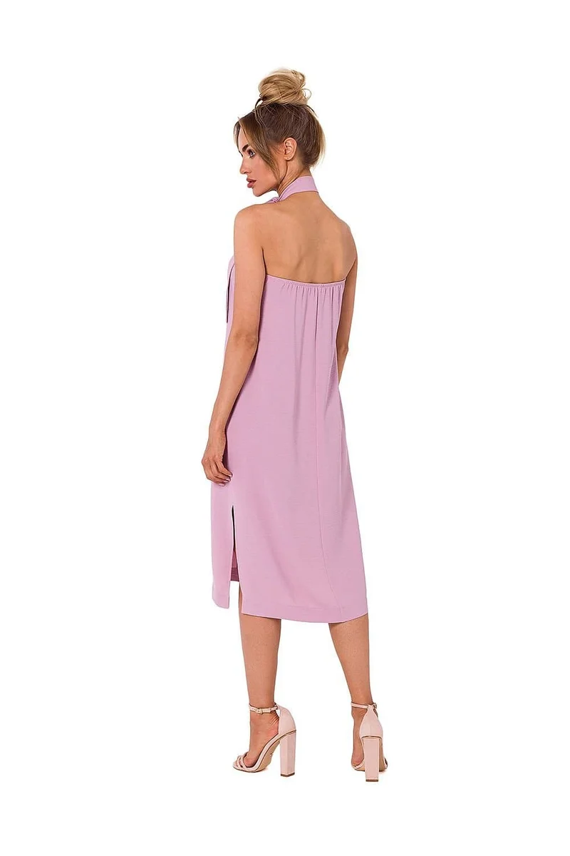 Robe cocktail rose midi sans manches