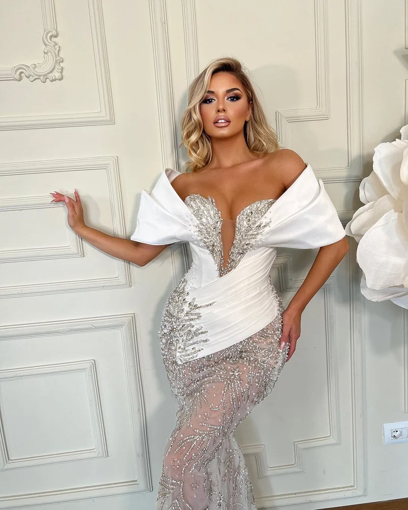 Robe de bal élégante sans manches en tulle blanc | Robe de mariée en charmeuse
