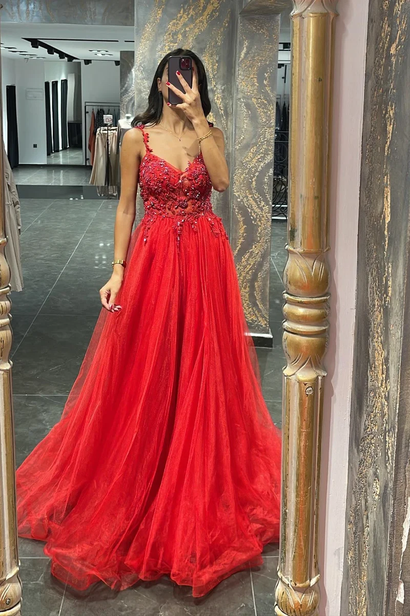 Robe de bal sirène élégante à bretelles spaghetti avec de superbes appliques et perles