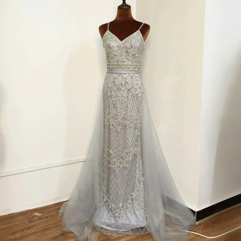 Robe de bal en maille pailletée champagne, sans manches, coupe trapèze, dos nu