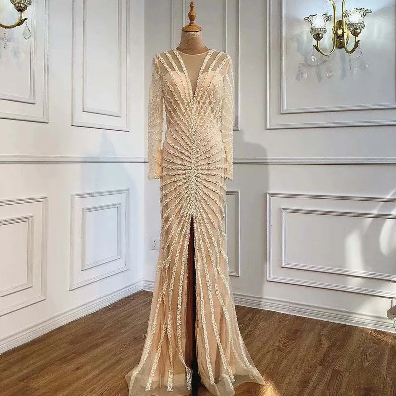 Superbe robe de bal sirène noire à manches longues et col en V à paillettes
