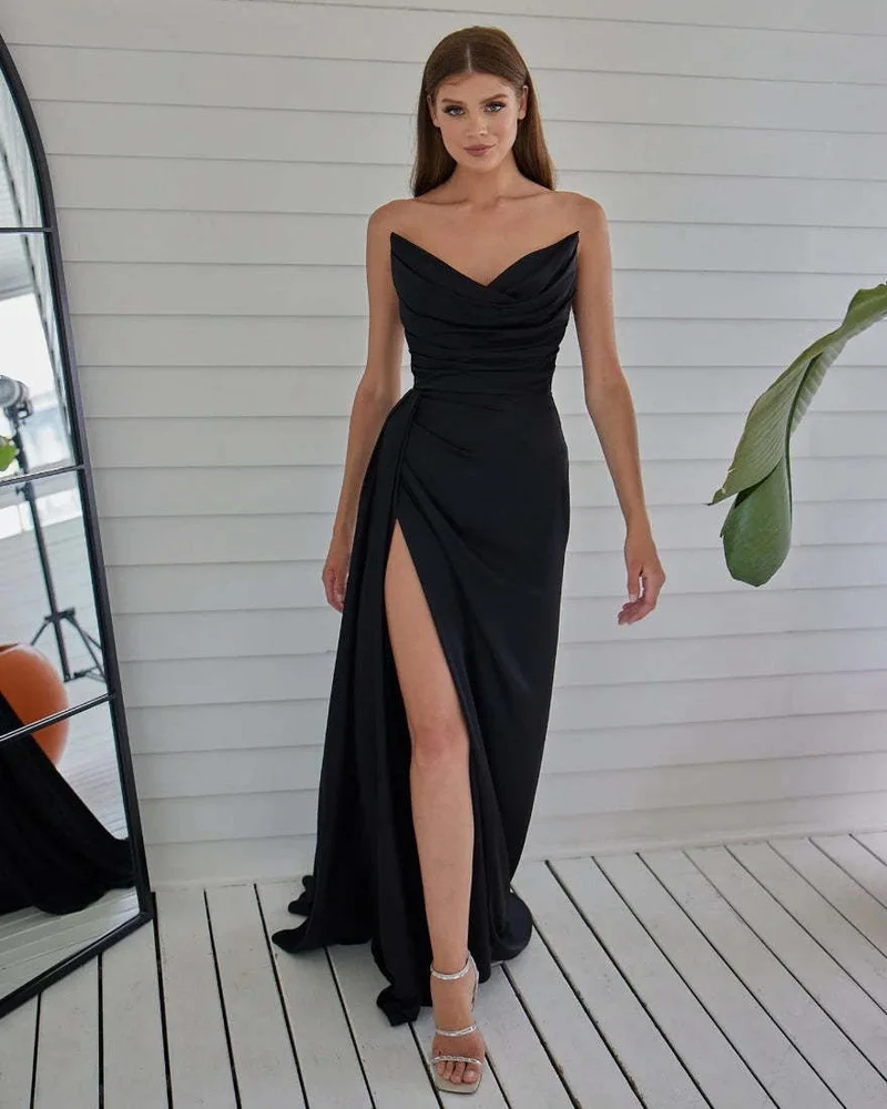 Robe de bal rouge bustier pour femme, style sirène plissée