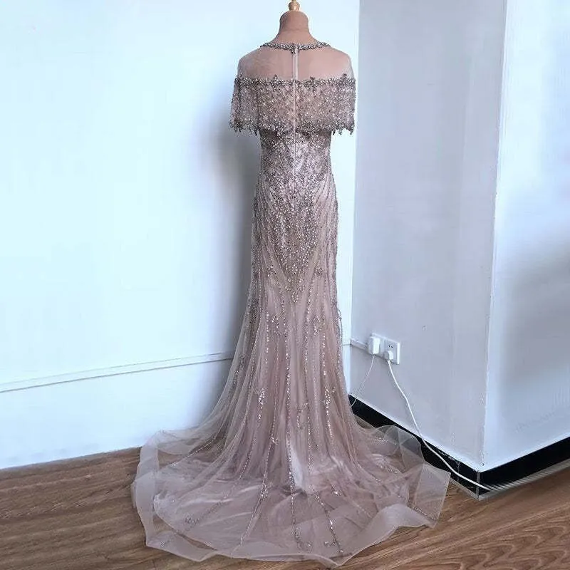 Robe de soirée longue sirène luxueuse sans bretelles à paillettes et perles