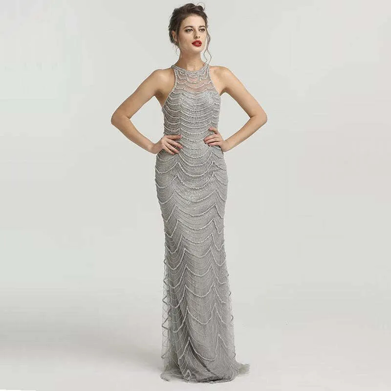 Robe de bal sirène noire sans manches à paillettes pour événements officiels