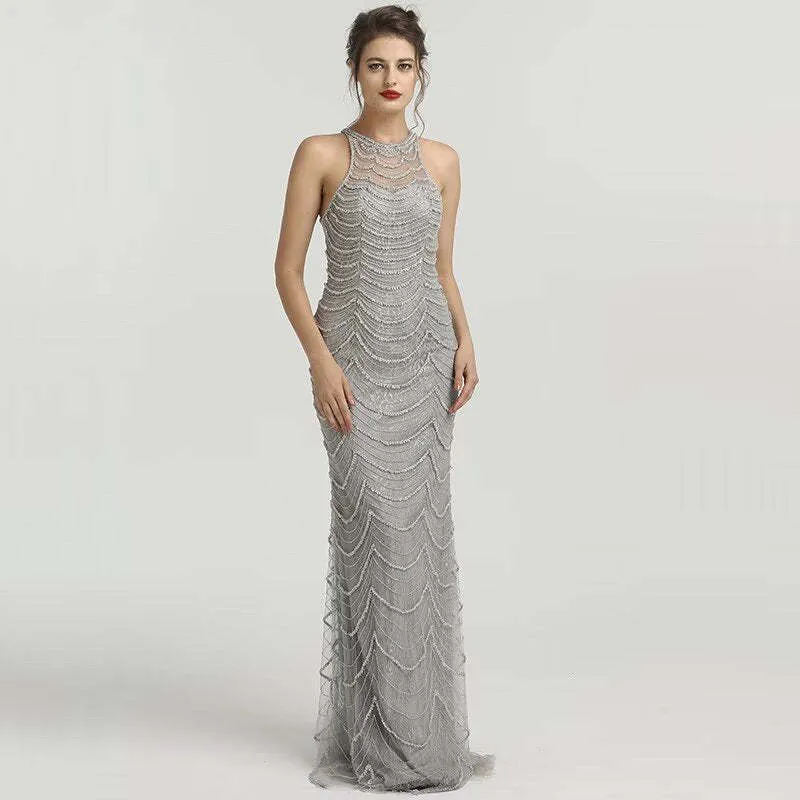 Robe de bal sirène noire sans manches à paillettes pour événements officiels