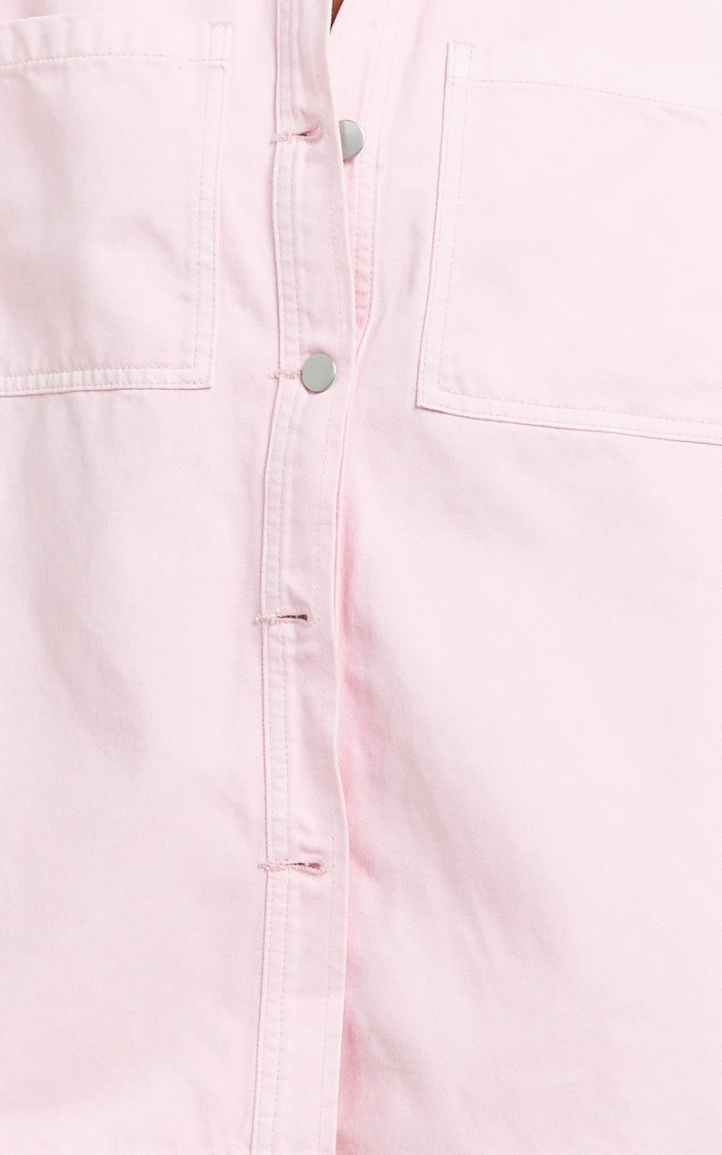 Rhianna Top - Oversized Recycled Denim Short Sleeve Shirt in Pink